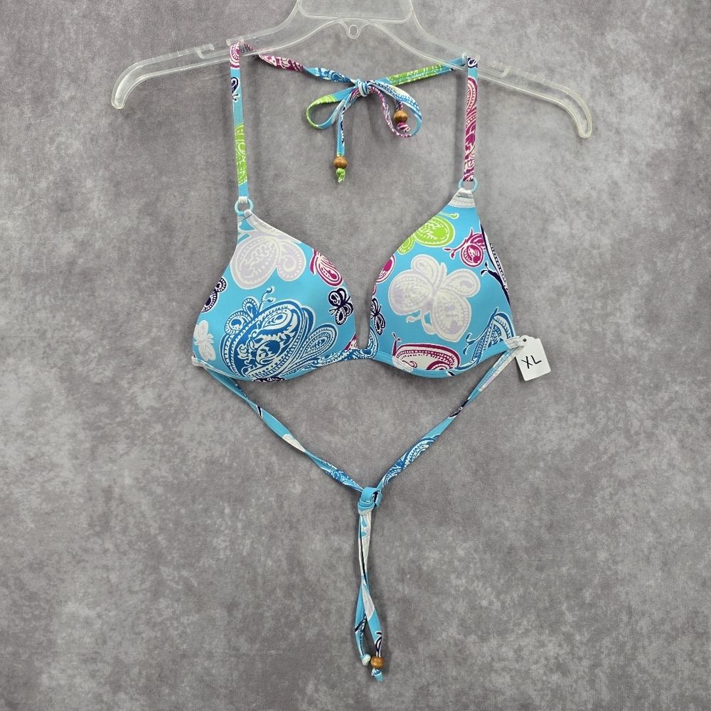 Gap Body Blue Floral Bead Padded Tie‎ Bikini Swimwear Top XL